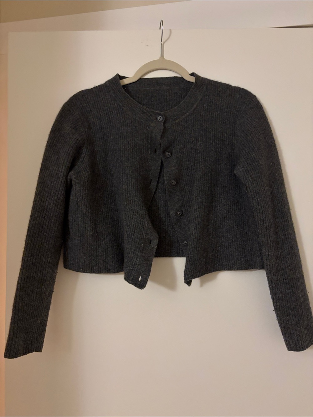 Charcoal Cropped Crewneck Women's Cardigan Sweater
